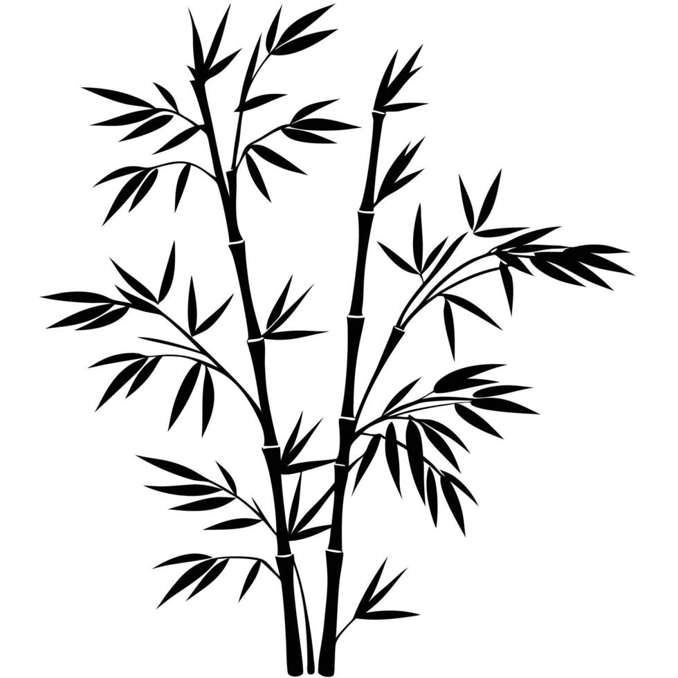 Elegant Bamboo Stalks With Lush Leaves Black And White Illustration vector
