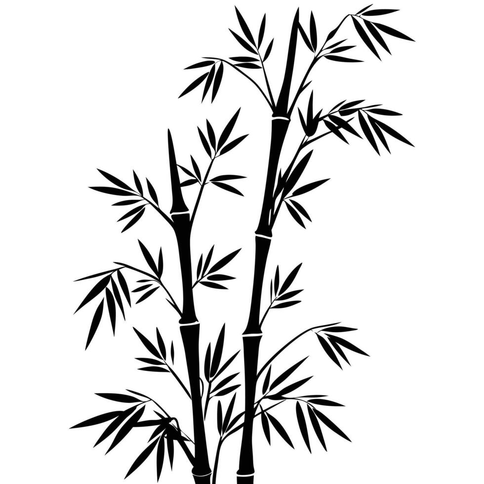 Black Bamboo Stems With Leaves On White Background Simple Oriental Design vector