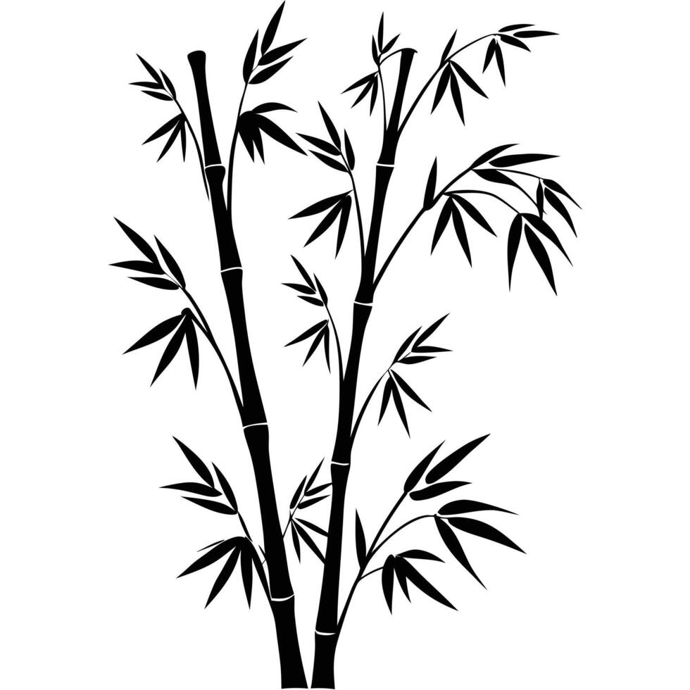 Bamboo Stalks With Leaves Silhouette Illustration Minimalist Oriental Design Nature Element vector
