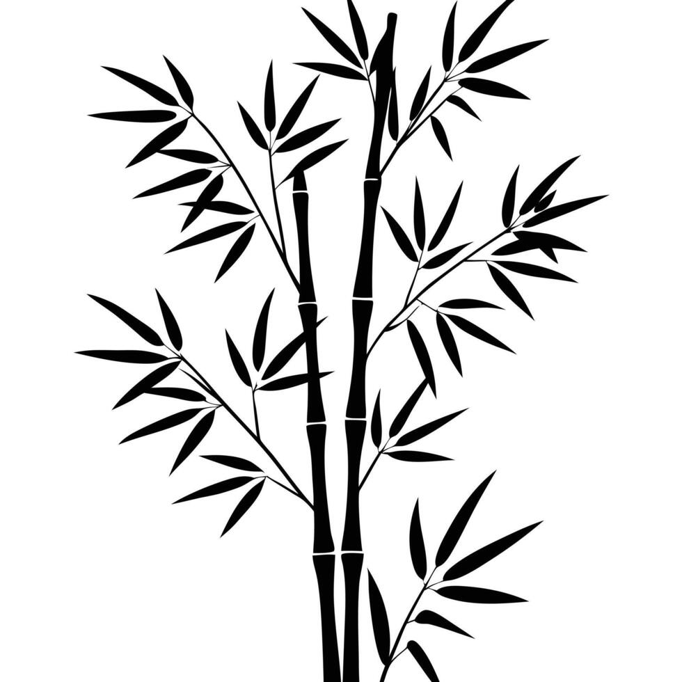 Black Bamboo Stalks And Leaves Silhouette Asian Zen Minimalist Design Element vector