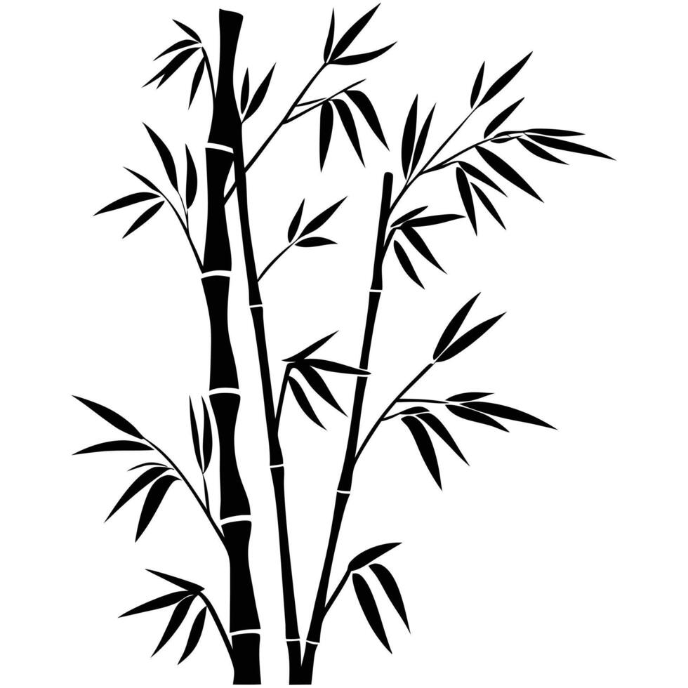 Bamboo Stalks And Leaves In Black And White Minimalist Asian Illustration vector