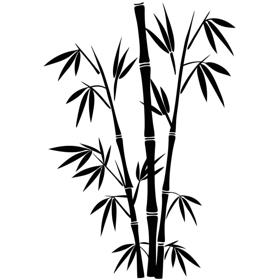 Black Bamboo Stalks With Leaves Silhouette Design Element For Asian Themes vector