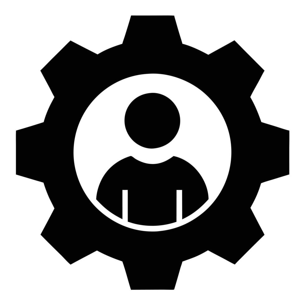 User Inside Gear Illustration Representing Settings Process And Support System vector