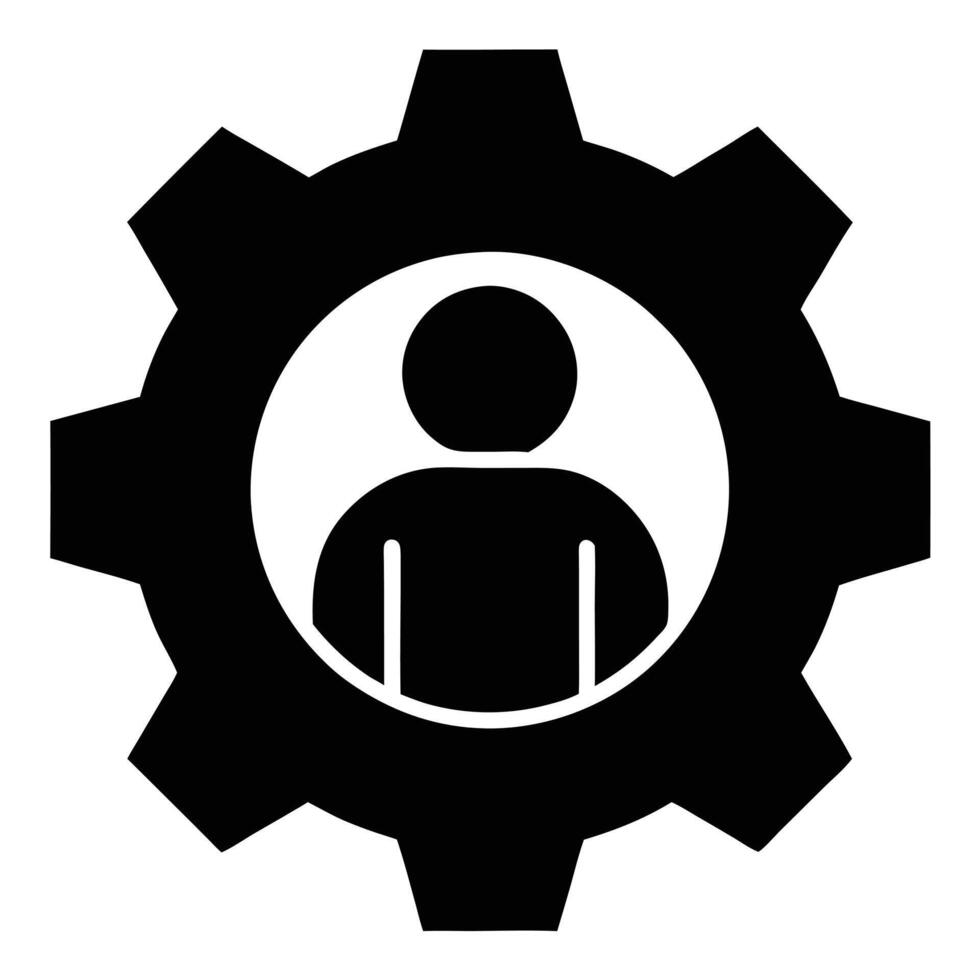 Man Inside Cogwheel Symbol For Configuration Settings And User Profile vector