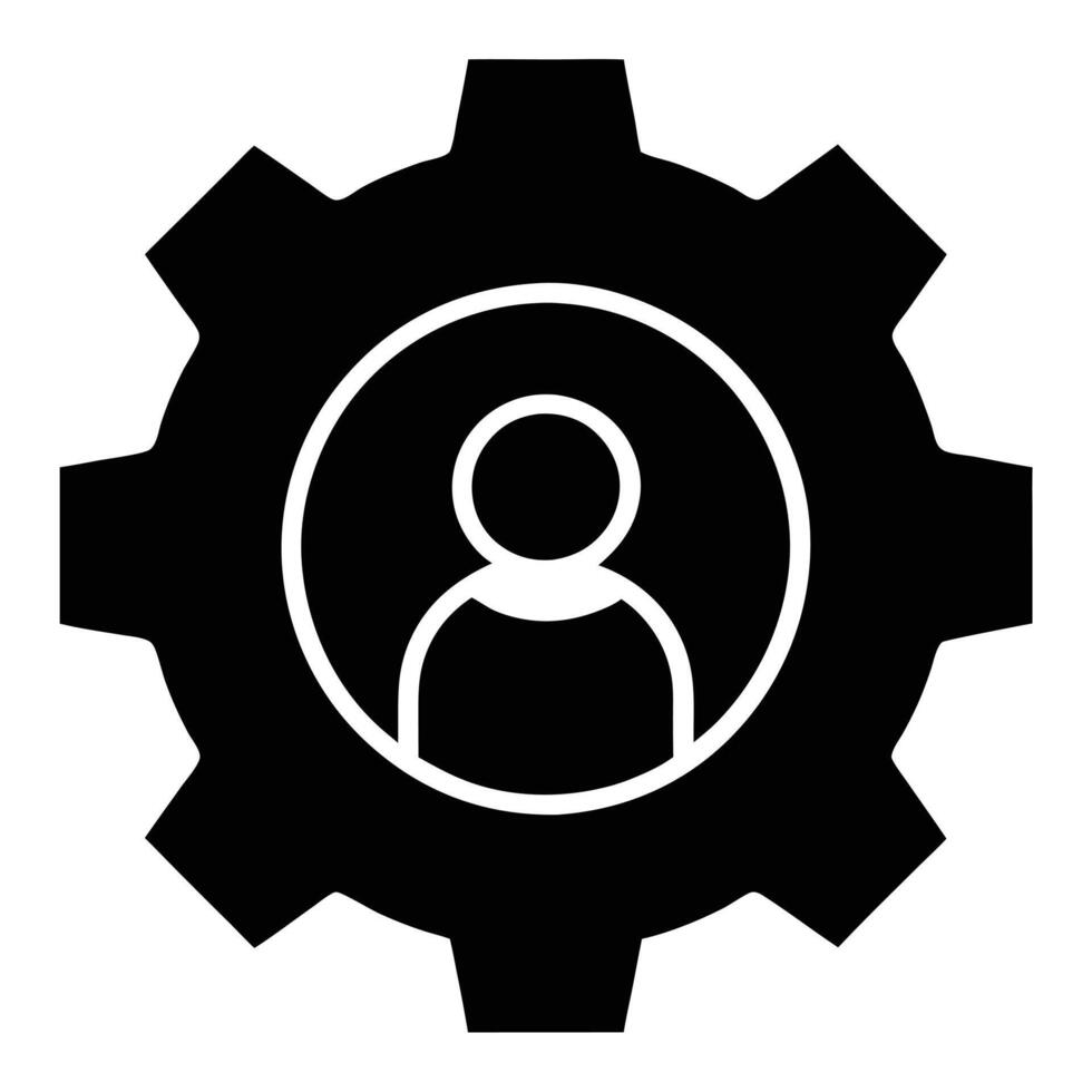 Gear With Person Inside Symbolizing Teamwork And Settings Configuration Icon Design vector