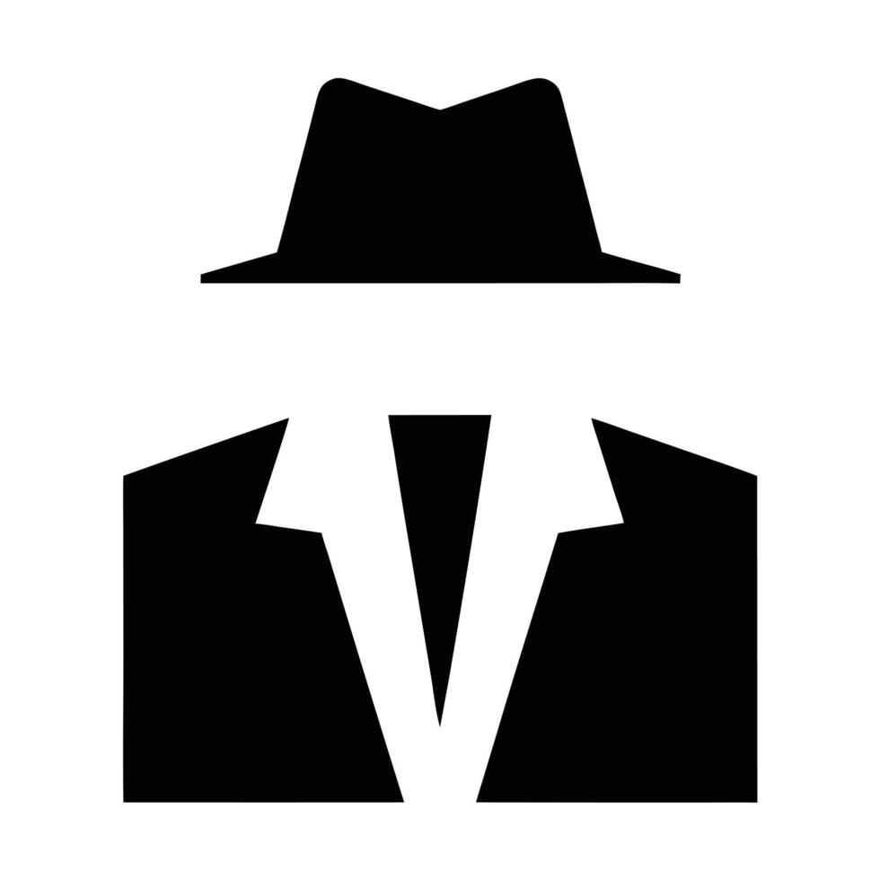 Anonymous Silhouette Wearing Fedora And Suit Icon Isolated On White Background vector