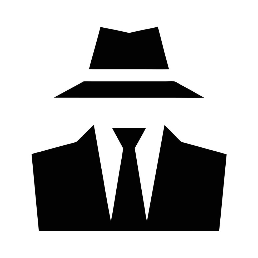 Anonymous Figure Icon Wearing Hat And Suit Minimalist Black And White Design vector