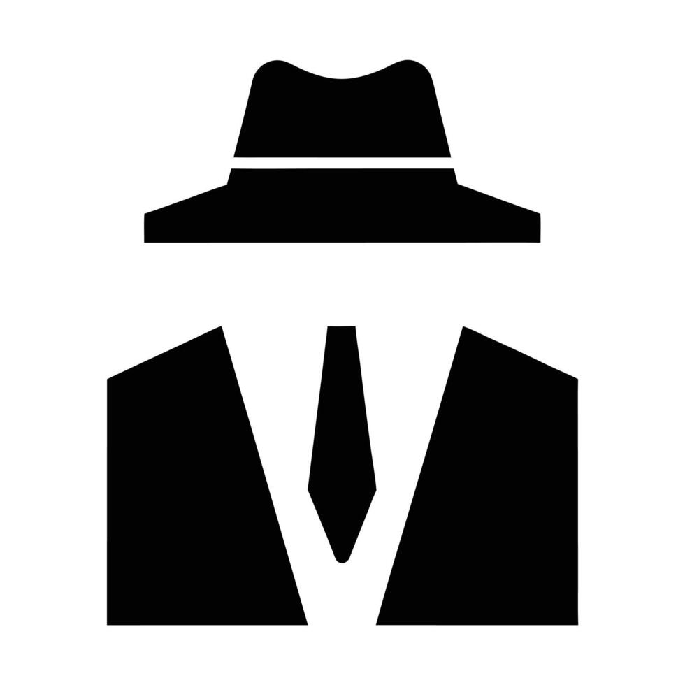 Silhouette Of A Mysterious Man Wearing A Suit And Hat Icon vector