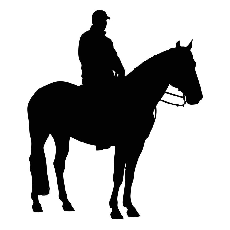Black Silhouette Of A Horse With A Rider Standing Calmly Isolated vector