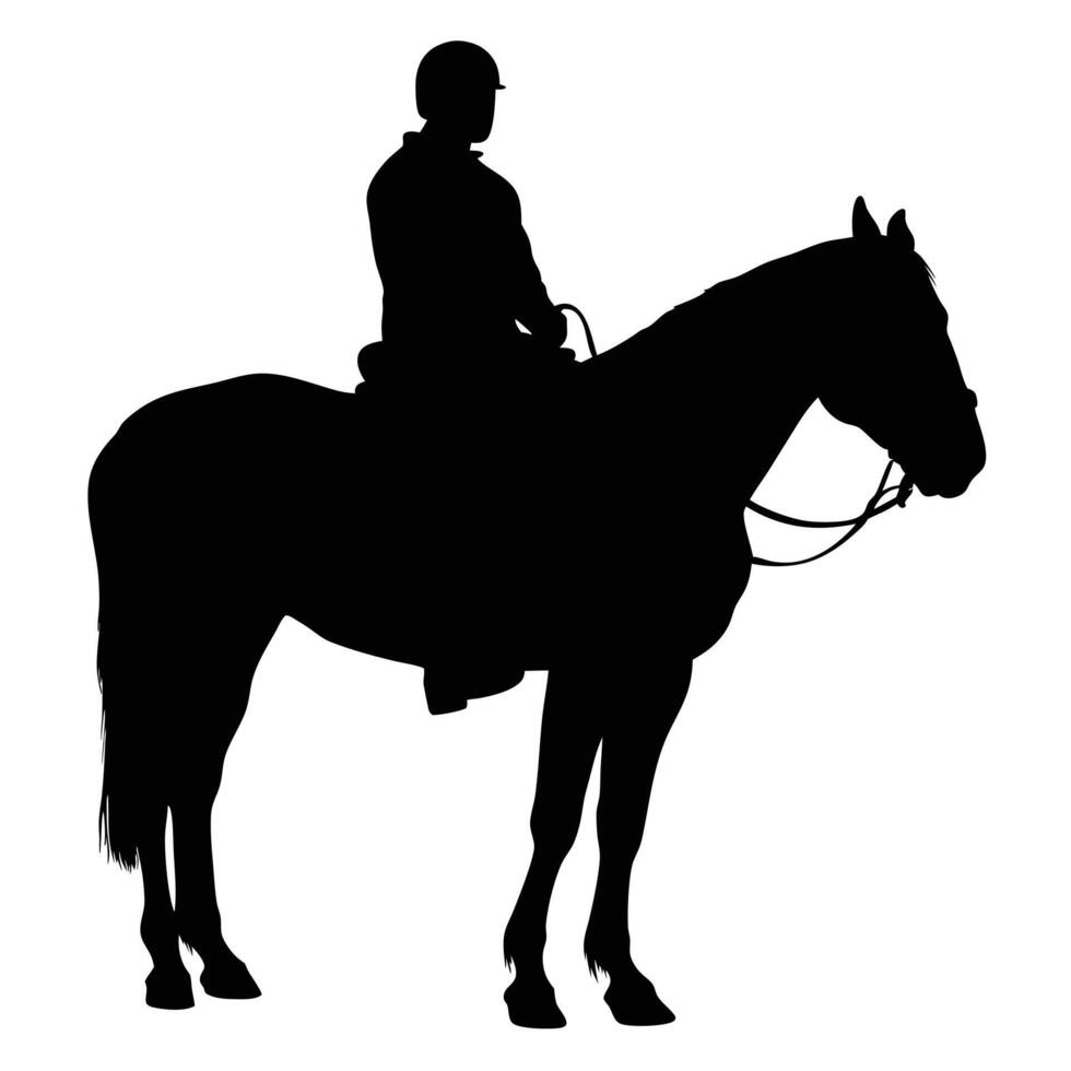 Black Silhouette Illustration Of A Horse With Equestrian Rider Standing Still vector