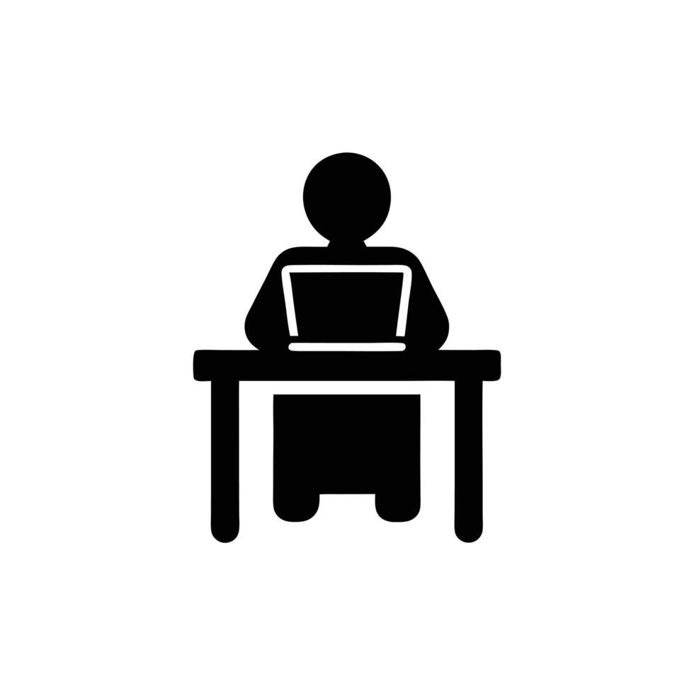 Person At Desk Using Laptop Simple Black And White Icon vector