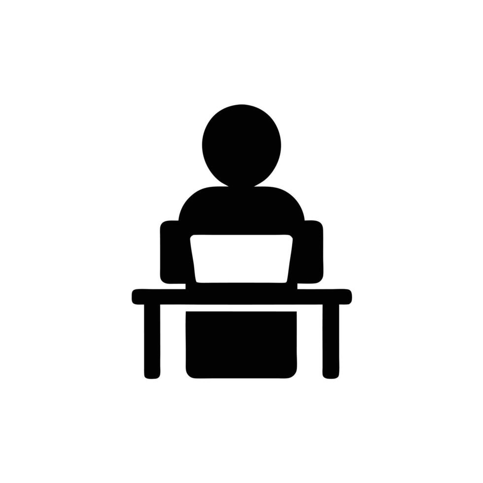 Person Working At Computer Desk Icon Illustration Minimalist Design vector