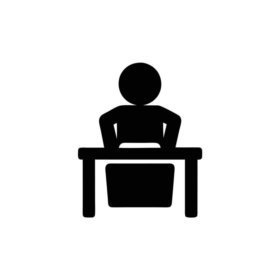 Black Silhouette Of Person Working At Desk In Minimalist Style vector