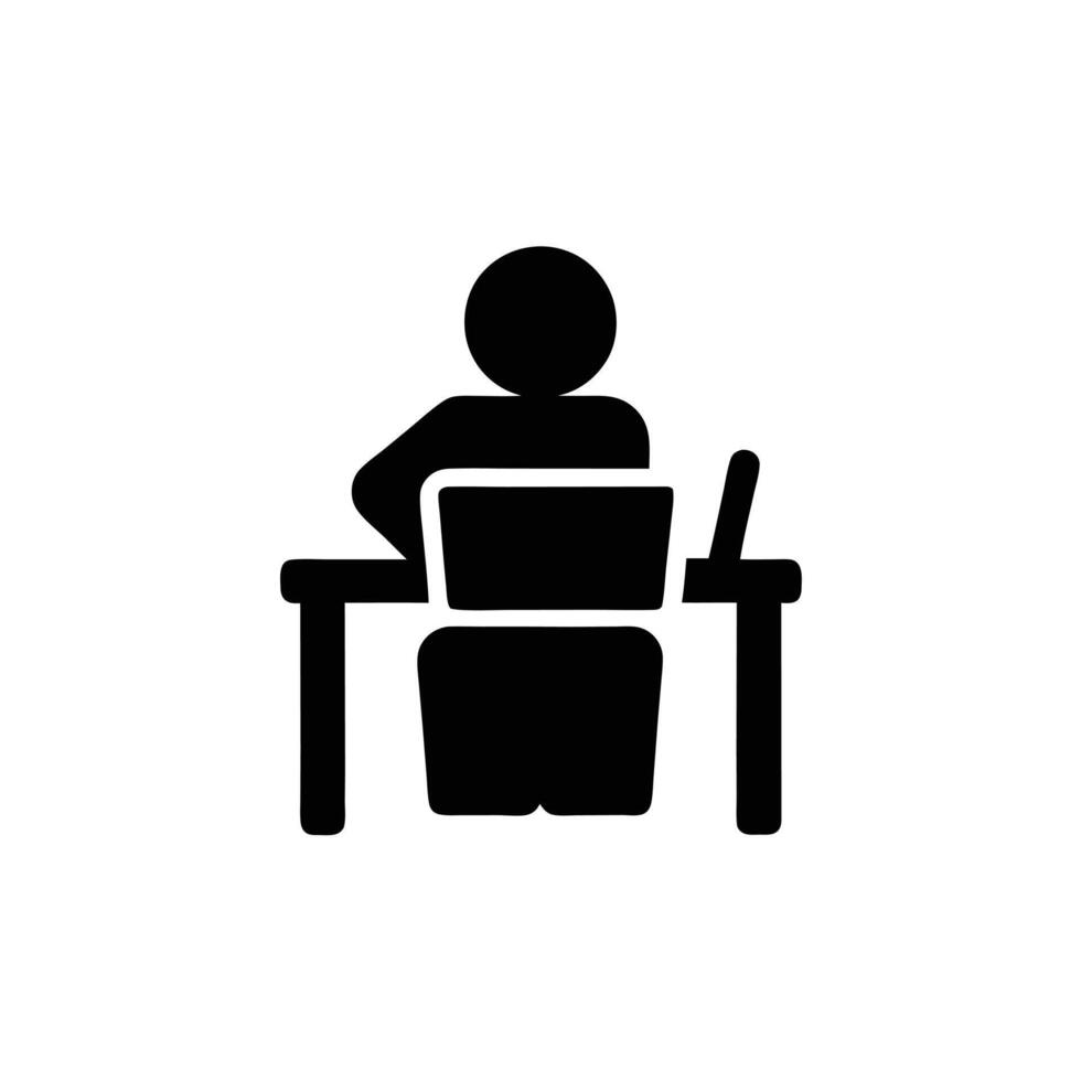 Silhouette Person Working On Laptop At Desk Black And White vector