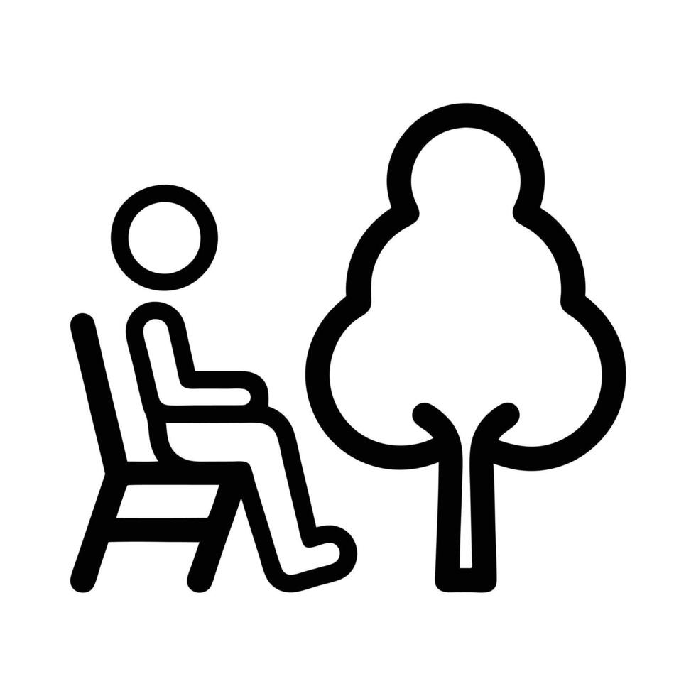Person Sitting On Chair Under Tree Minimalist Line Art Illustration vector