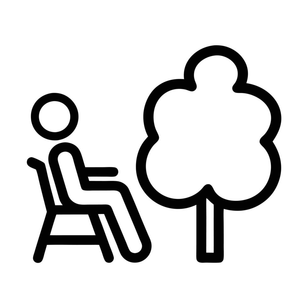 Person Relaxing On Chair Beside Tree Outline Icon Illustration vector