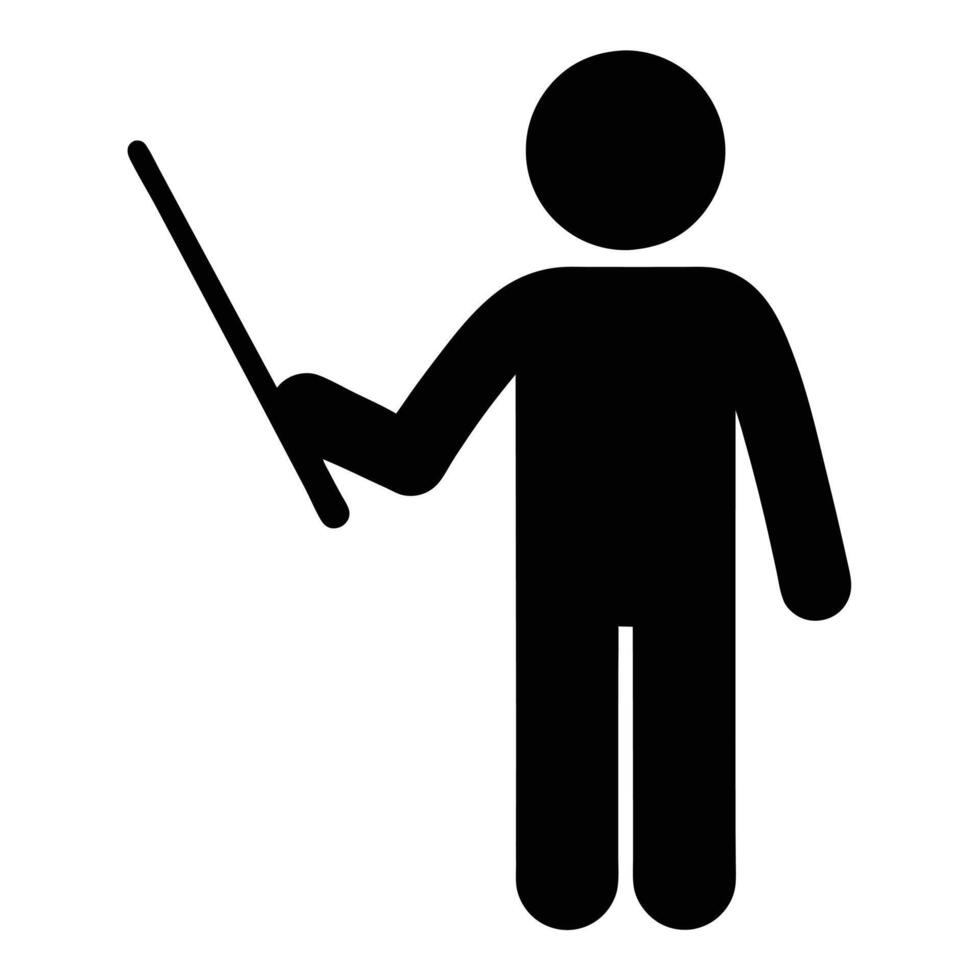 Stick Figure Teacher Silhouette Illustration With Pointer Stick In Hand Symbol vector