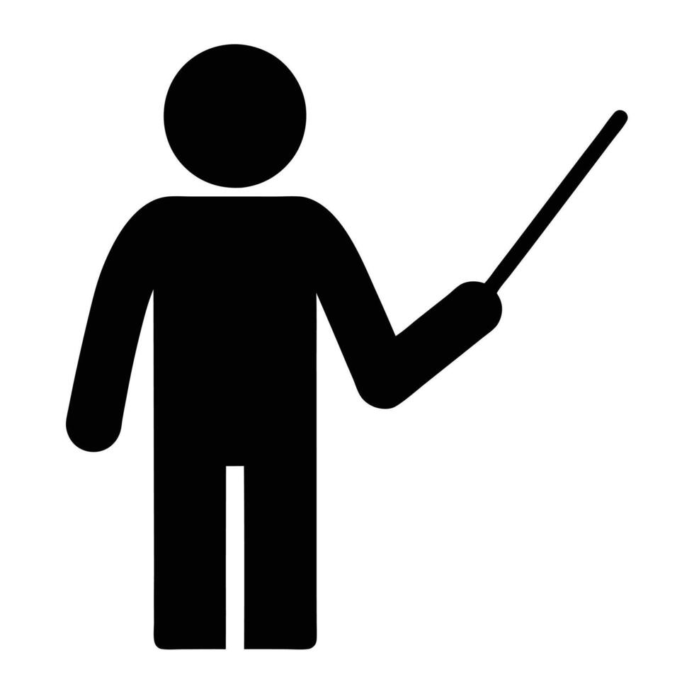 Black Stick Figure Presenting Information Using A Pointer Presentation Icon vector
