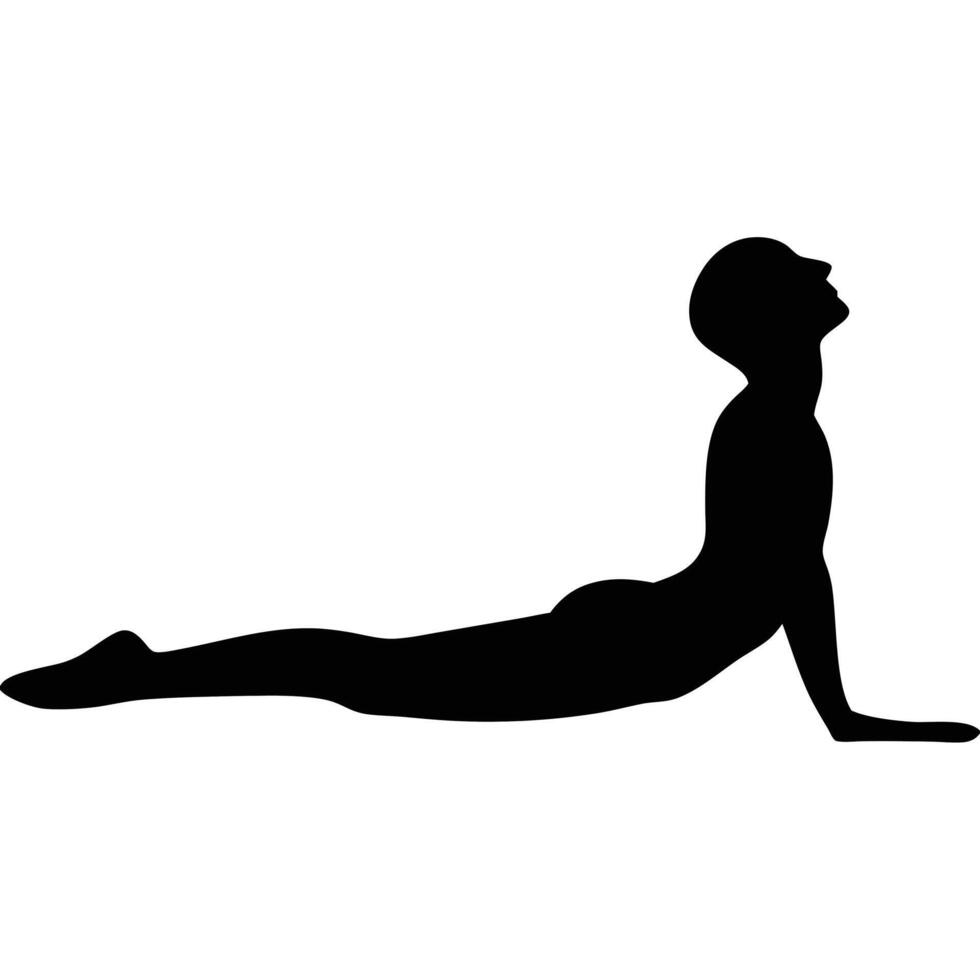 Black Silhouette Of Person Performing Upward Facing Dog Yoga Pose vector