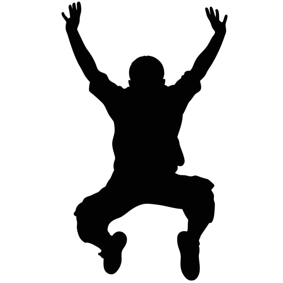 Silhouette Of A Man Jumping With Arms Raised In Celebration And Joy vector