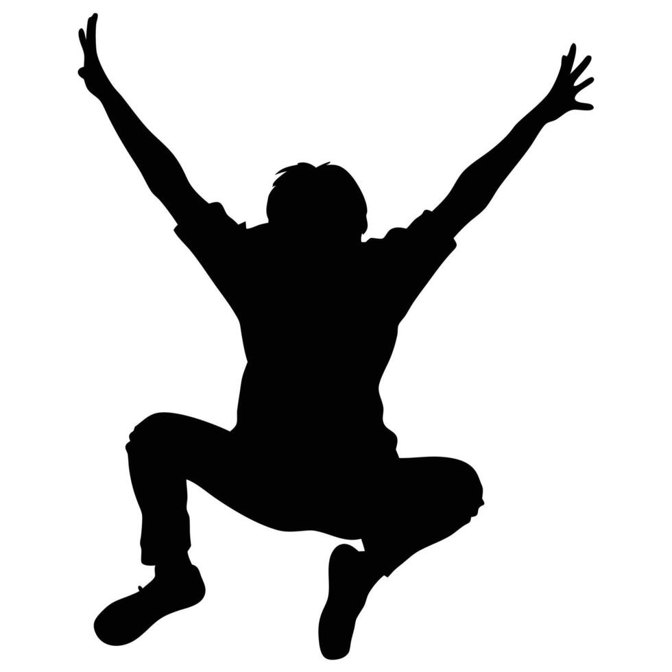 Silhouette Of Excited Man Jumping In Air Expressing Joy And Celebration vector