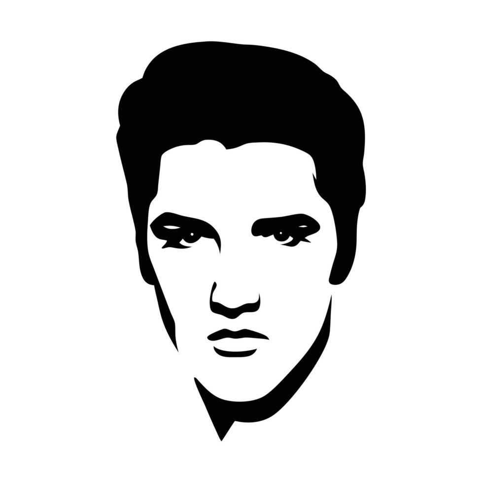 Silhouette Portrait Of Elvis Presley Black And White Illustration Artwork vector