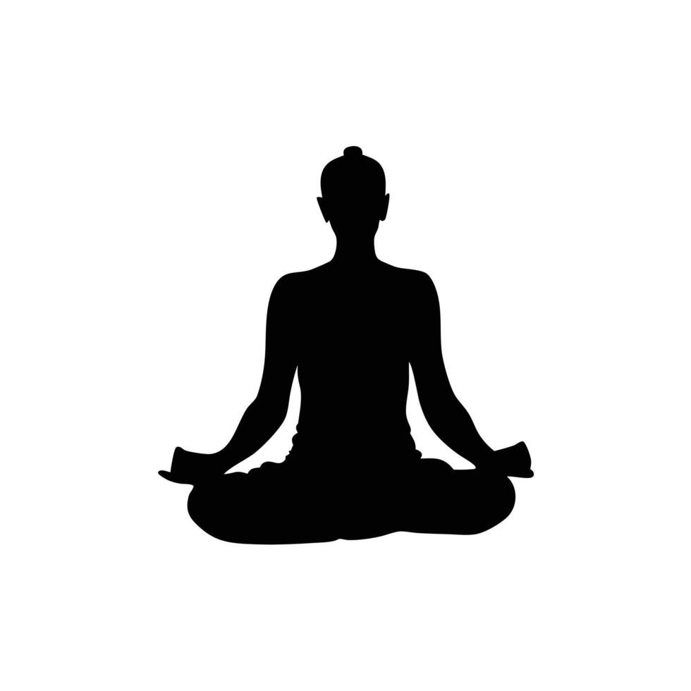 Silhouette Of A Woman Practicing Meditation In Lotus Position For Wellness vector