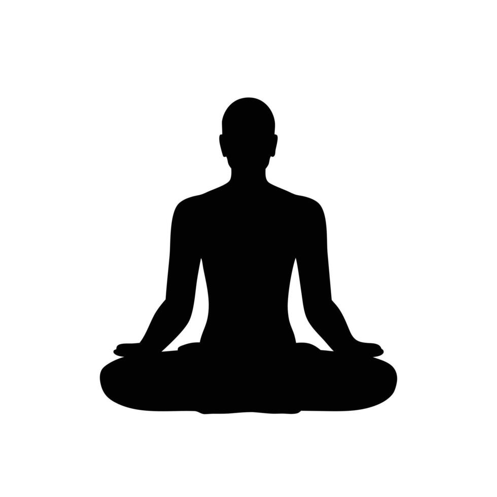 Black Silhouette Of Person Meditating In Lotus Position For Zen Calmness vector