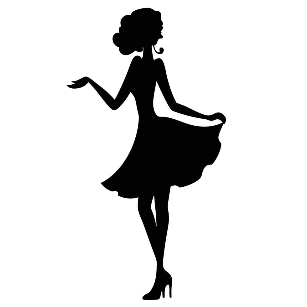 Elegant Woman Silhouette In Dress With High Heels Illustration Template vector