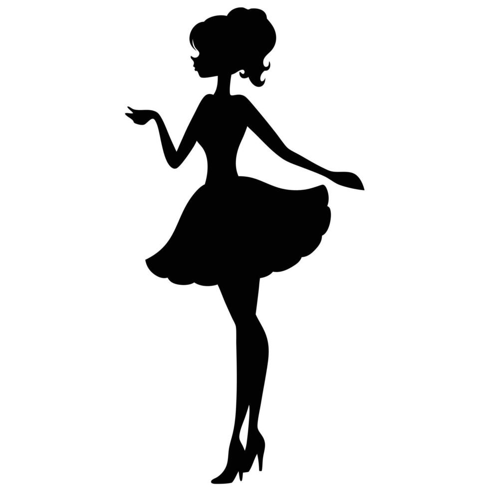 Elegant Woman Silhouette In Retro Dress With High Heels Illustration vector