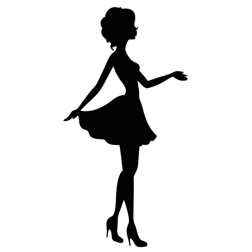 Elegant Woman Silhouette In Dress And Heels On White Background Design Element vector