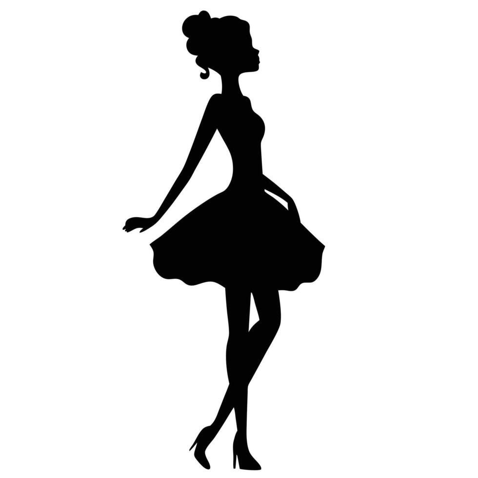 Elegant Woman Silhouette In Dress And Heels Illustration Isolated On White vector