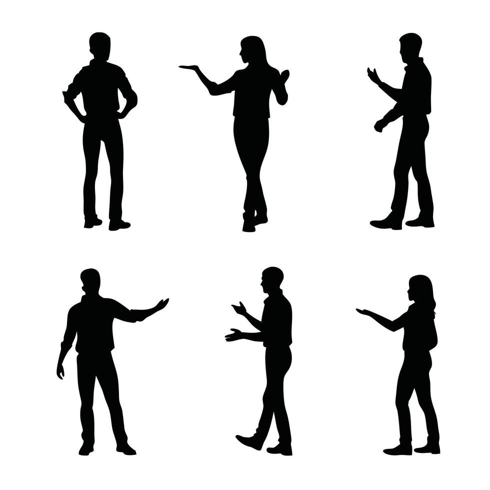 Business People Silhouette Set Explaining Presenting Information Isolated On White Background vector