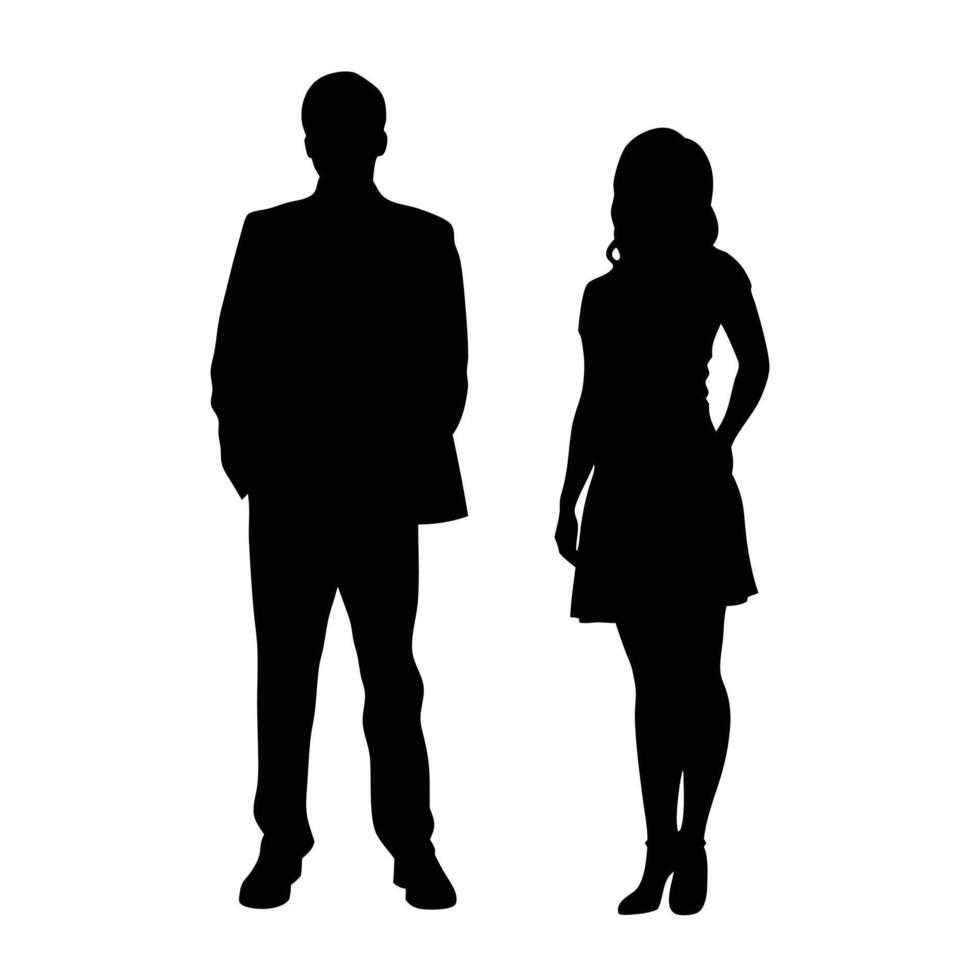 Silhouette Illustration Of Business Professionals Standing Side By Side In Formal Attire vector