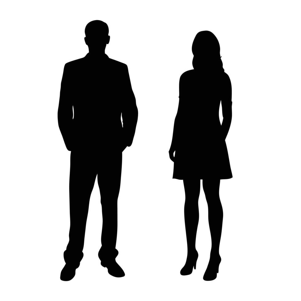 Silhouetted Business Man And Woman Standing Together On Isolated White Background vector
