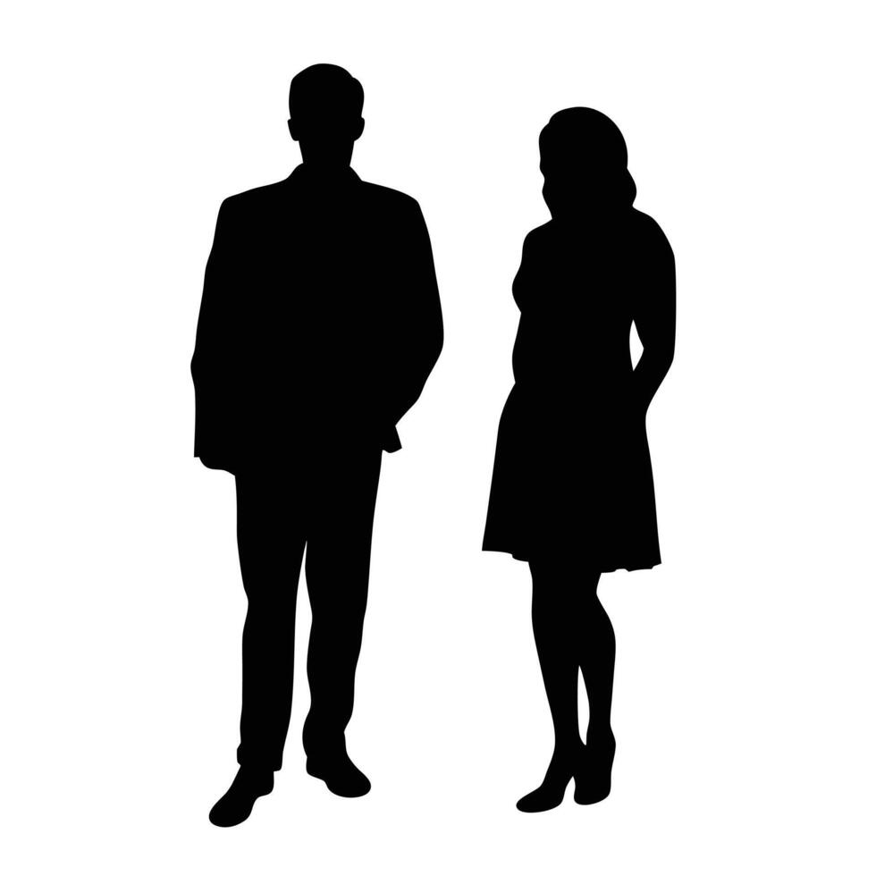 Silhouette Of Business Couple Man And Woman In Black Dress Illustration vector