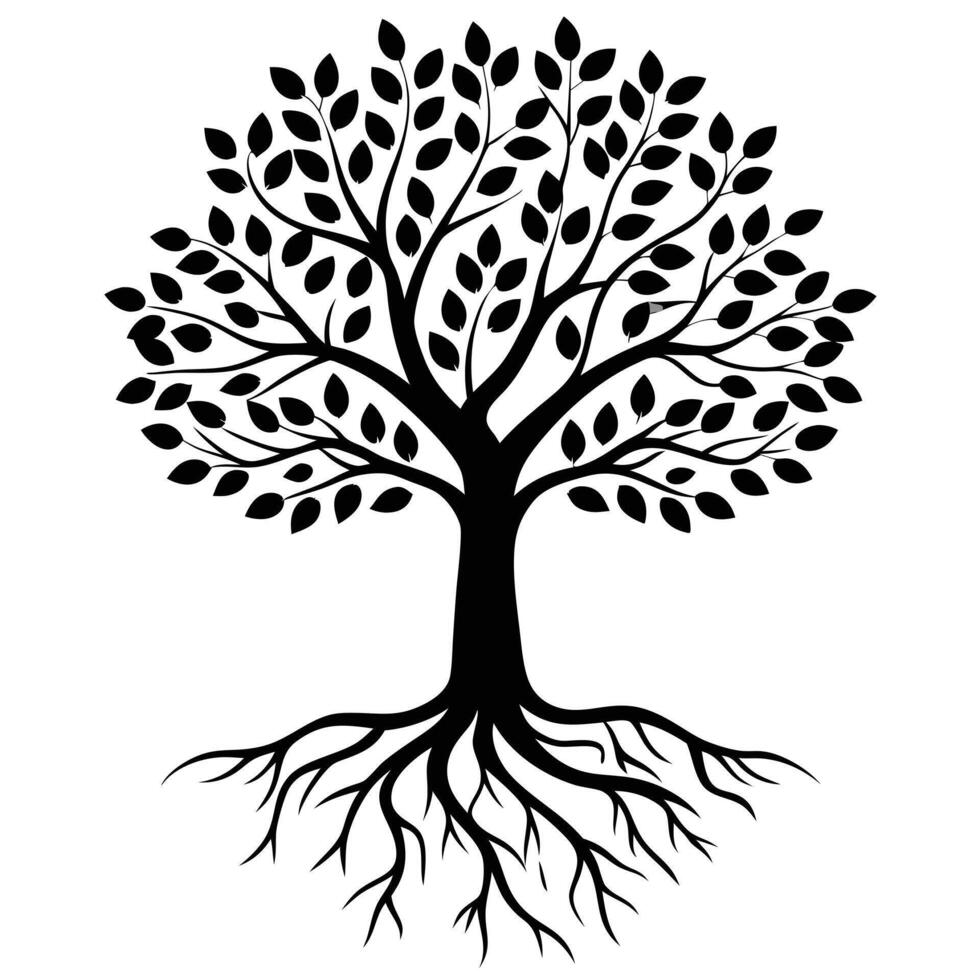 Silhouette Tree With Leaves And Roots Abstract Graphic Design Illustration vector