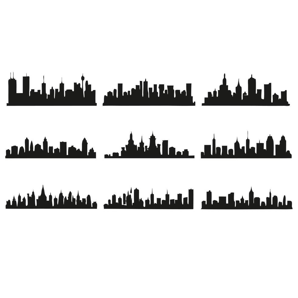 Collection Of City Skyline Silhouettes Urban Cityscape Backgrounds For Design vector