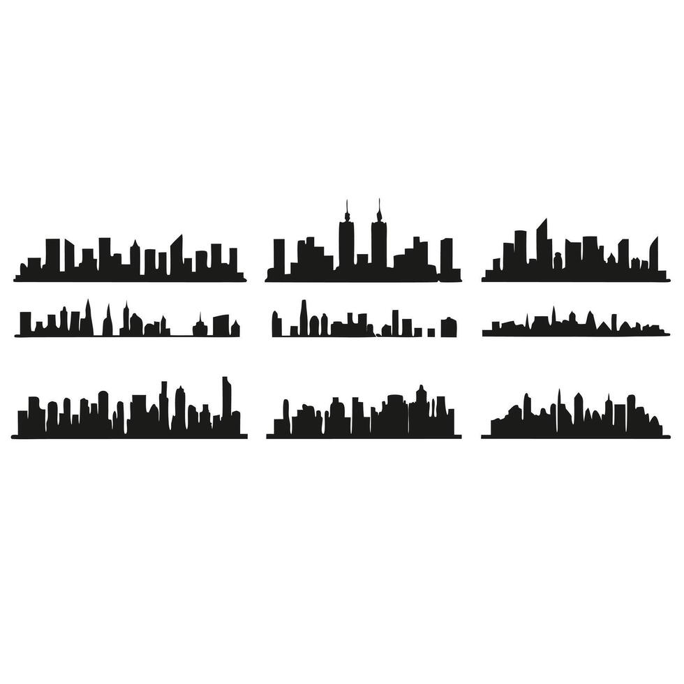 Cityscape Silhouette Collection Urban Skyline Illustrations Black And White Design vector