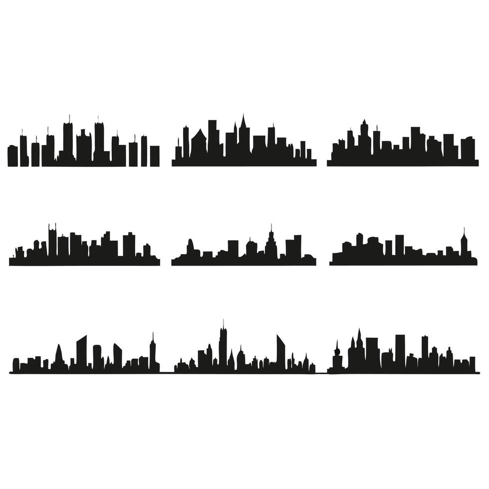 Collection Of Varied Cityscape Silhouettes On White Background For Urban Design vector