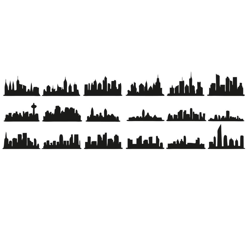 Collection Of Black City Skyline Silhouettes On White Background Illustration vector