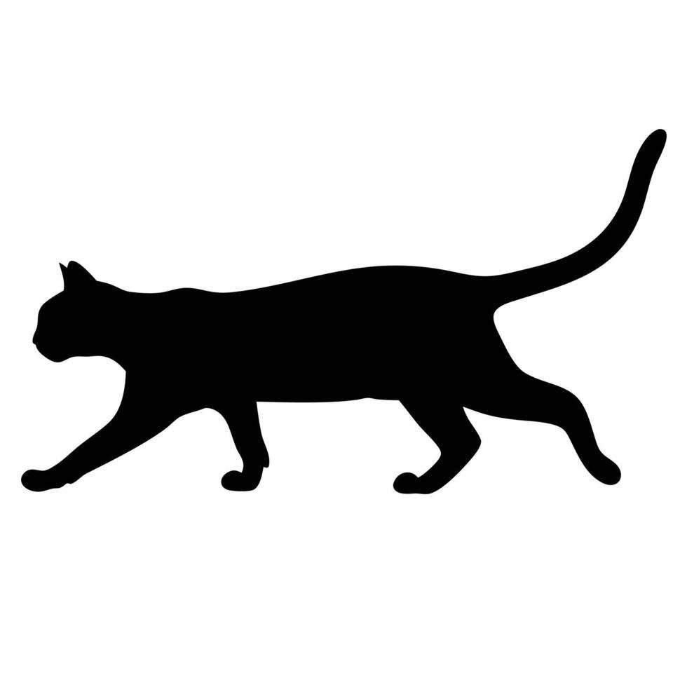 Black Cat Silhouette Walking Isolated On White Background Simple Animal Illustration vector