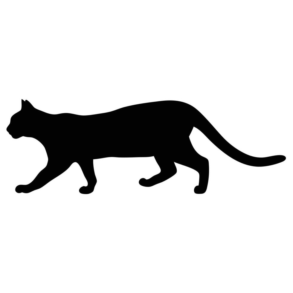 Elegant Black Cat Silhouette Walking Gracefully On A White Background Image vector
