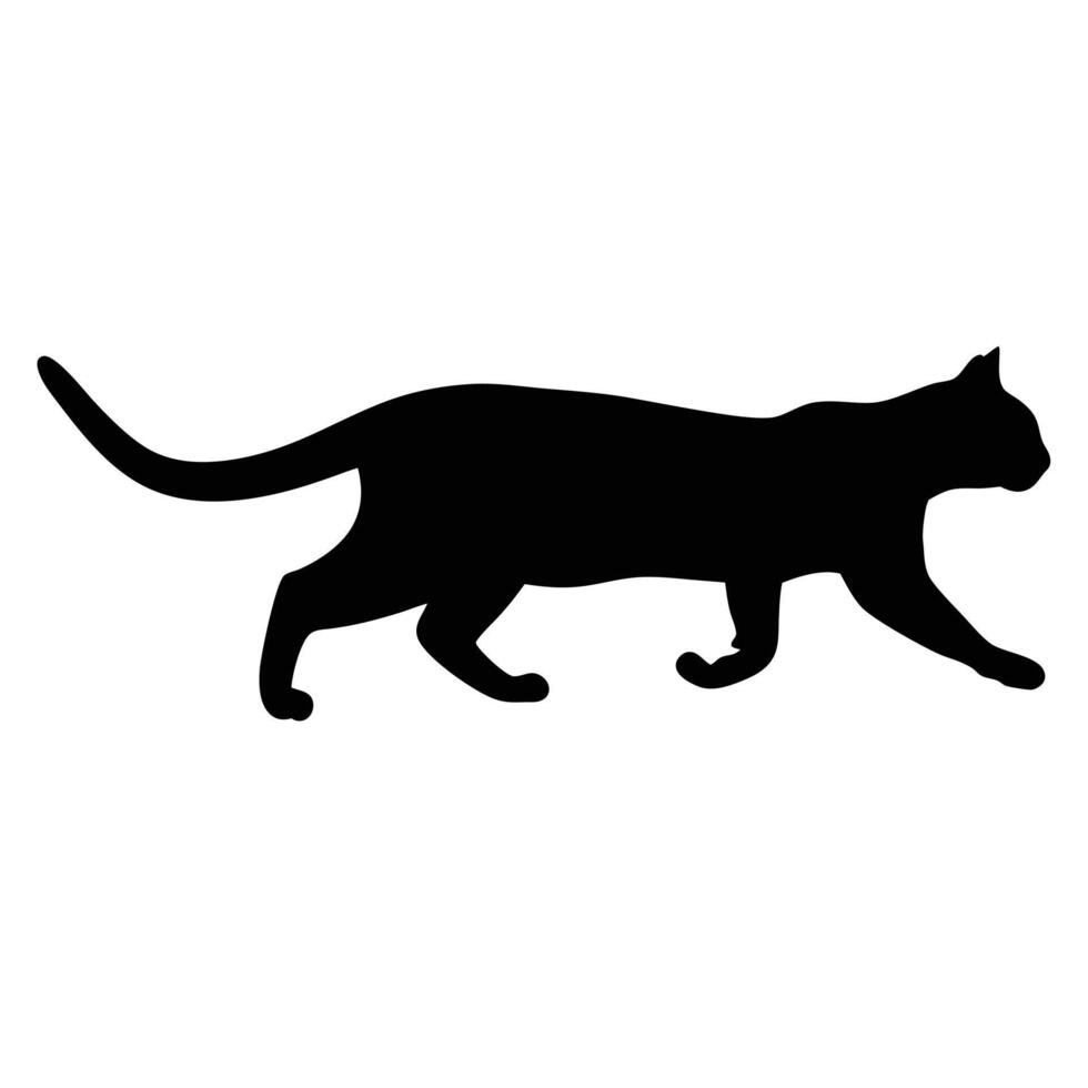 Black Cat Silhouette Walking Isolated On White Background Feline Illustration vector