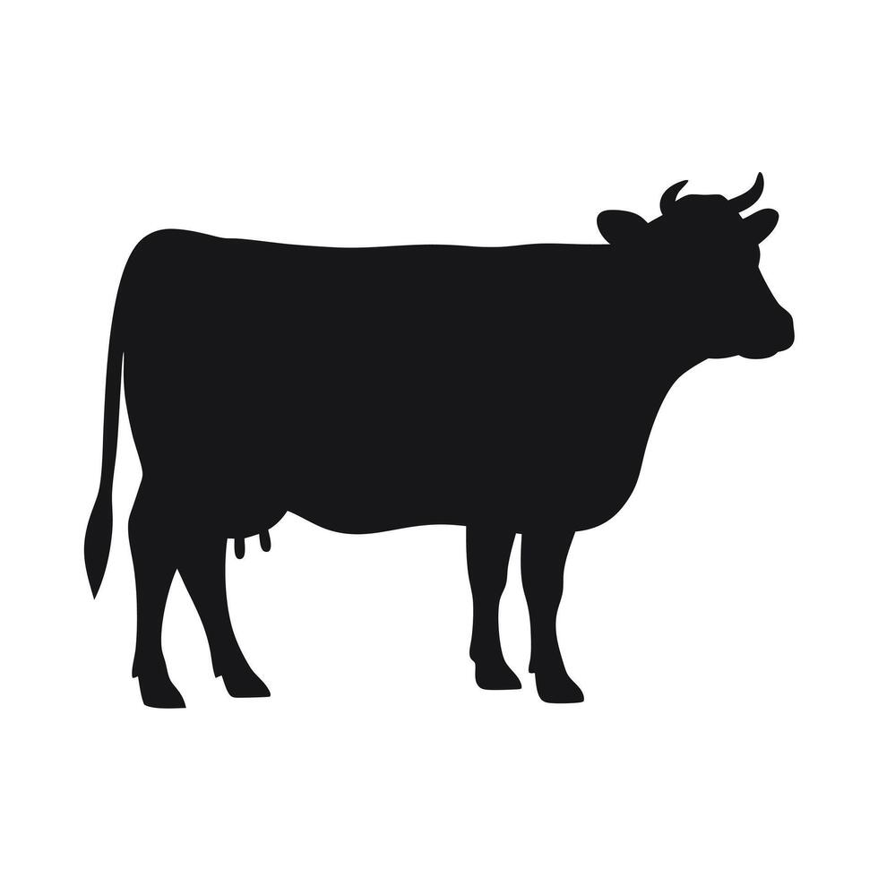 Isolated Black Silhouette Of A Cow On White Background Full Body vector