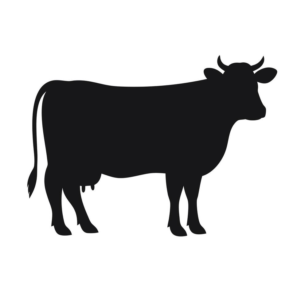 Black Silhouette Of A Cow Standing Profile Isolated On White Background vector