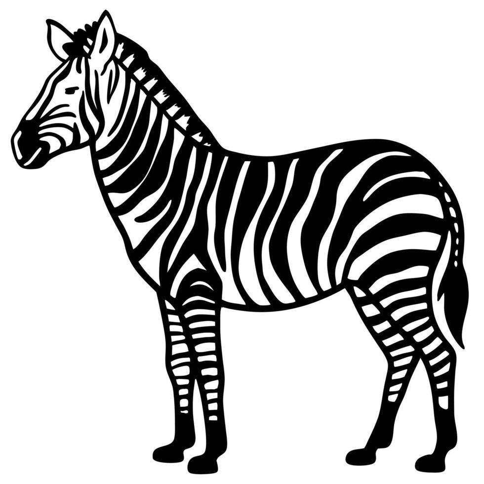 Graphic Black And White Zebra Illustration Standing Portrait Wild Animal Design vector
