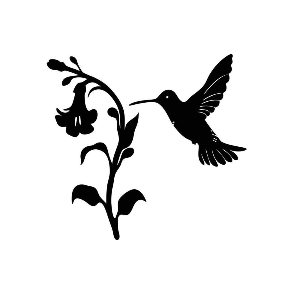Hummingbird Flying Towards Flower Silhouette Illustration Minimalist Design vector