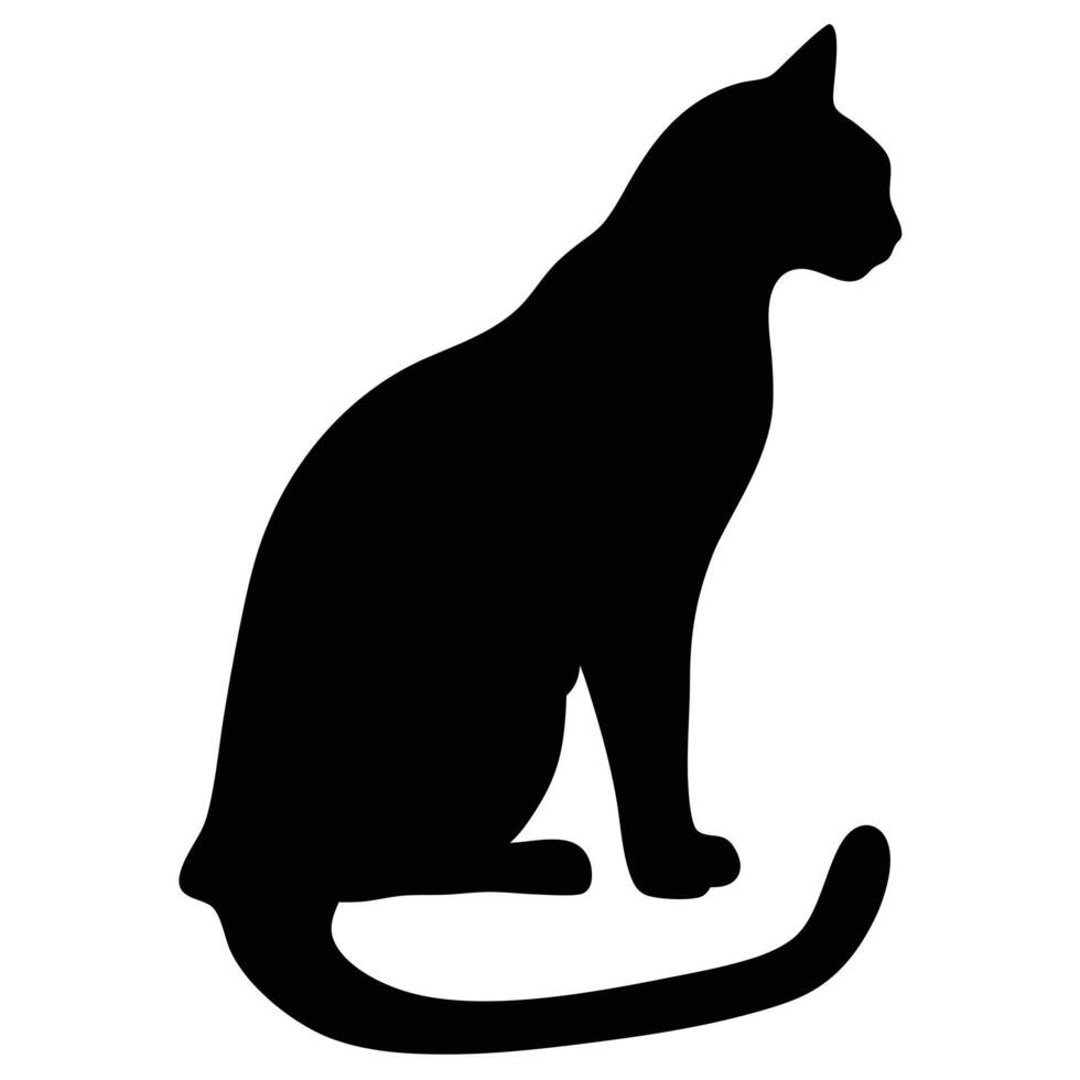 Elegant Black Cat Silhouette Sitting Profile Feline Domestic Animal Illustration Isolated vector