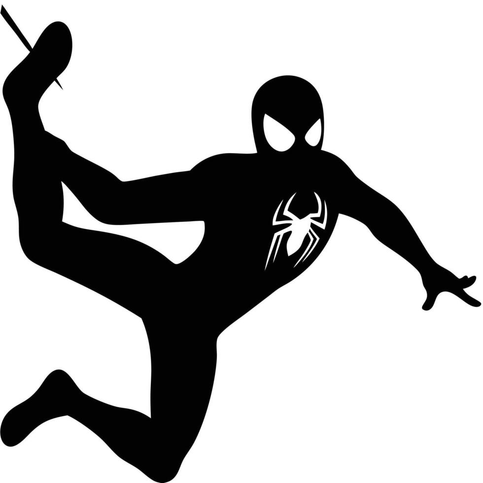 Spider Hero Silhouette Acrobatics Graphic Black And White Superhero Illustration Design vector